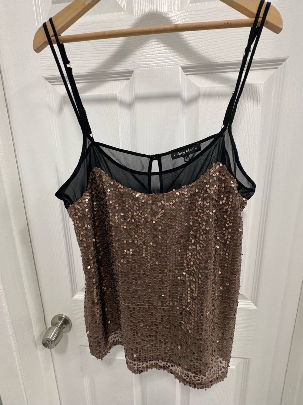 Baby Phat bronze Gold Sequin Camisole with Black Mesh